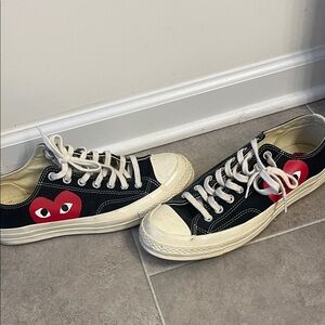 Converse Black and Cream Sneakers with Red Heart